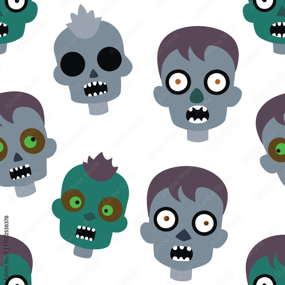 Cartoon zombie heads seamless pattern halloween vector art