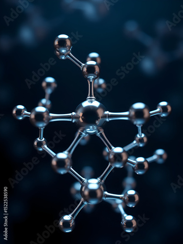 A digital model of a molecule, showing its atoms and chemical bonds.