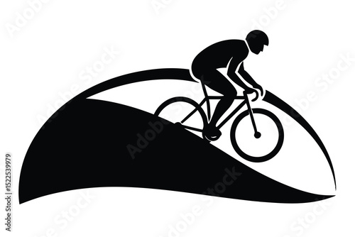 Cyclist Silhouette on Hill, Abstract Racing Illustration, Biking Adventure Artwork,