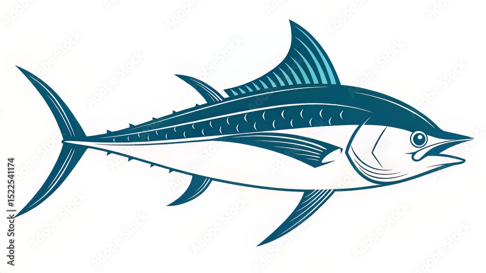 Fototapeta premium Vintage Dotwork Tuna Illustration for Antique Labels