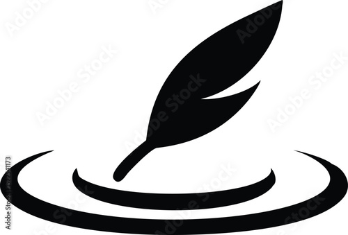 Quill Pen Inkwell Icon Creative Writing, Authoring, Journalism, Black and White Art