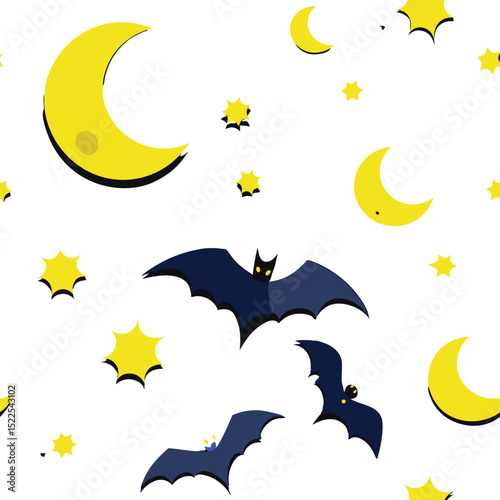 Halloween background with bats moons and stars seamless art