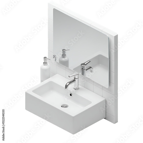 Isometric bathroom sink with mirror