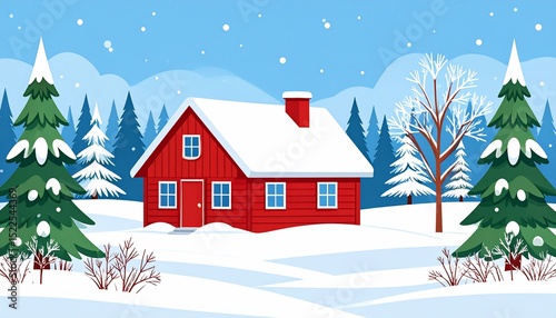 Cozy Winter Cabin in Snowy Forest