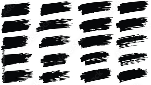 A collection of twenty black brush strokes arranged in a four by five grid on a white background