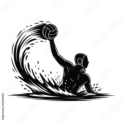 Water Polo Splash Silhouette, Vector, Illustration, Icon, Logo, White Background.