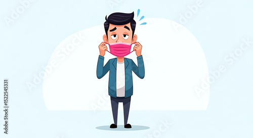 Frustrated Man Adjusting His Face Mask A Vector Illustration