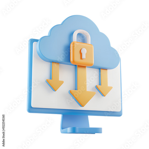 Cloud backup encryption icon, cloud with a lock and arrows symbolizing backup.