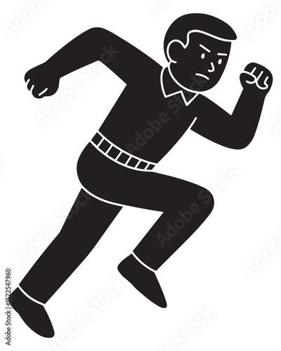 Silhouette of a man sprinting with arms pumping and body leaned forward, running man silhouette