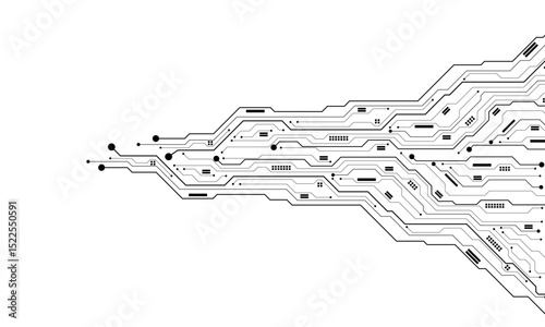 Abstract black circuit board technology connected lines electronics elements computer motherboard chip processor semiconductor digital on white background vector