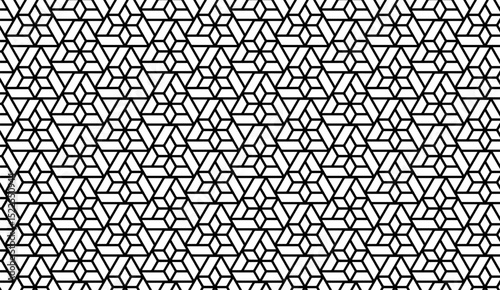 Monochrome Geometric Harmony: Modern Vector Pattern with Interlocking Triangular and Hexagonal Elements for Contemporary Design Applications, Black and White Texture