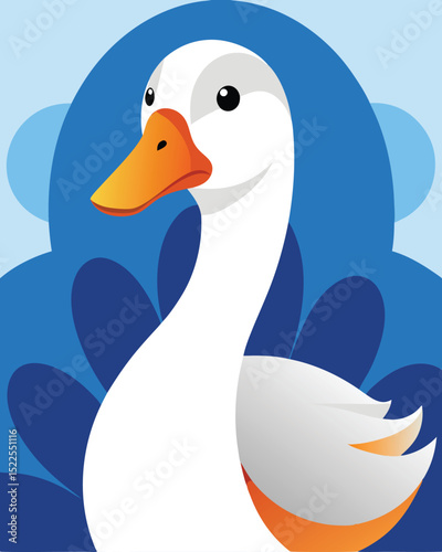 Illustration of a white goose on a blue background. Vector illustration