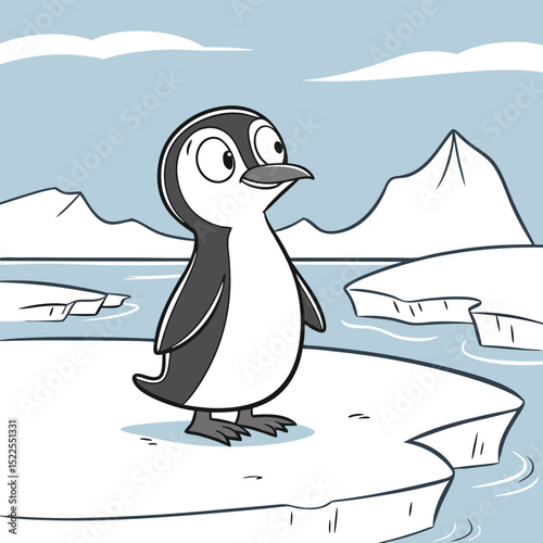 Cartoon penguin standing on ice. Vector illustration of a cartoon penguin.