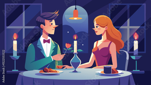 Romantic Couple Enjoying a Candlelit Dinner with Wine in a Classy Restaurant Setting