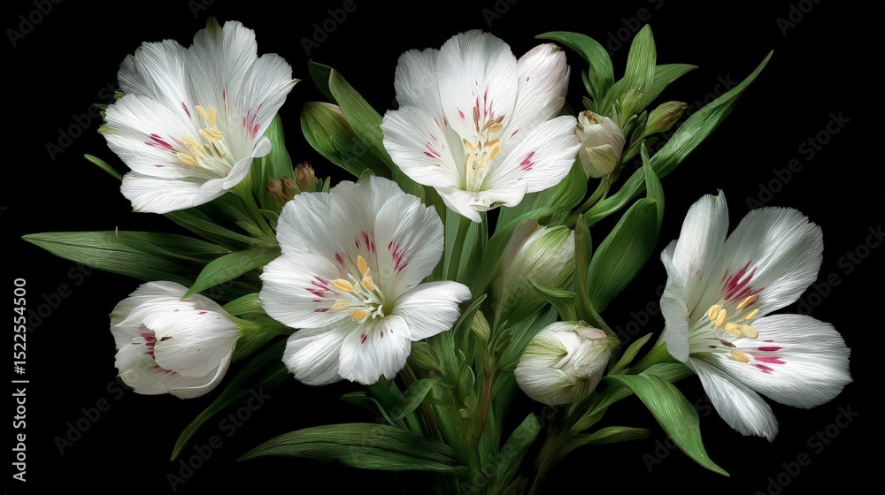Obraz premium Elegant White Alstroemeria Flowers Studio Shot Floral Painting High Resolution