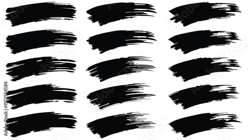A collection of fifteen black brush strokes arranged in a rectangular grid on white background