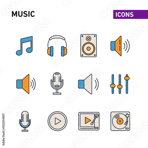 Musical Iconography: a collection of meticulously crafted icons embodying the essence of music, designed for visual clarity and conveying the auditory experience with simplicity.