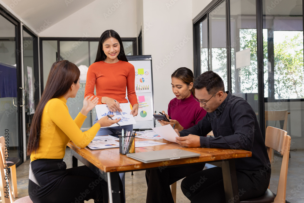Group of Asian business people working together and presentation a meeting in office, Group of Asian business people working together and presentation a meeting in office,