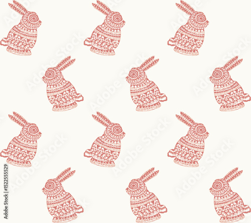 seamless summer red rabbit mirror effect textured pattern background.