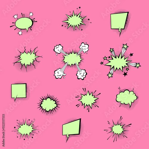 Speech bubbles with halftone shadows in cartoon, comic style.