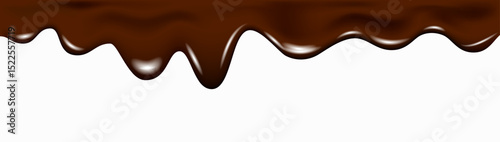 Realistic dark chocolate falling drops, dripping melted liquid cocoa cream.