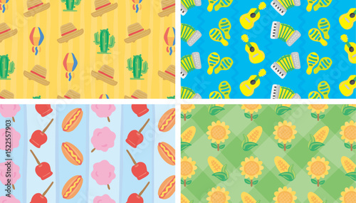 Set of decorated backgrounds and banners for Festa Junina.Horizontal,wide version.