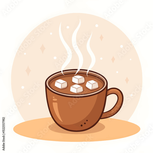 Hot Chocolate Mug with Minimal Marshmallow Cubes and Steam Lines, elegance, surreal, smooth, visual, cool, majestic, display, lovely, quality, aesthetic, vibrant, stunning, refreshing, rustic, joyful