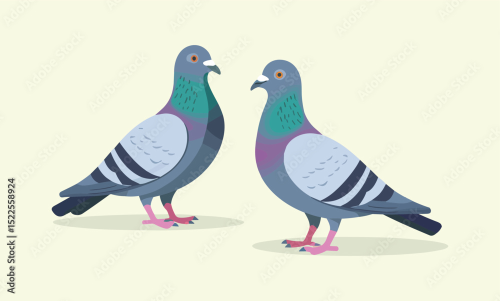 Fototapeta premium Two Pigeons Facing Each Other A Charming Vector Illustration