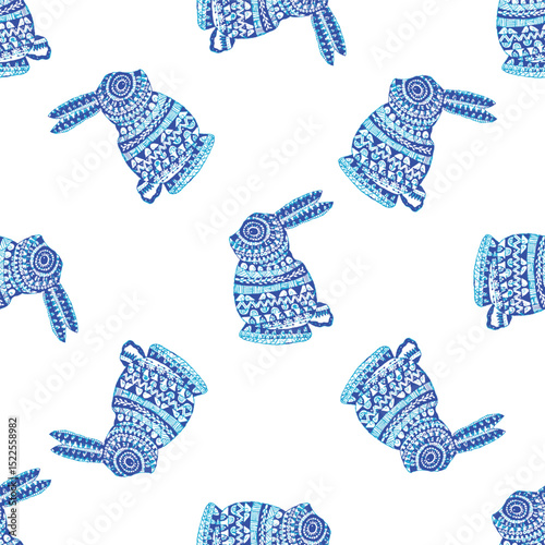 simple circular type indigo blue theme rabbit  Rabbit textured pattern background.