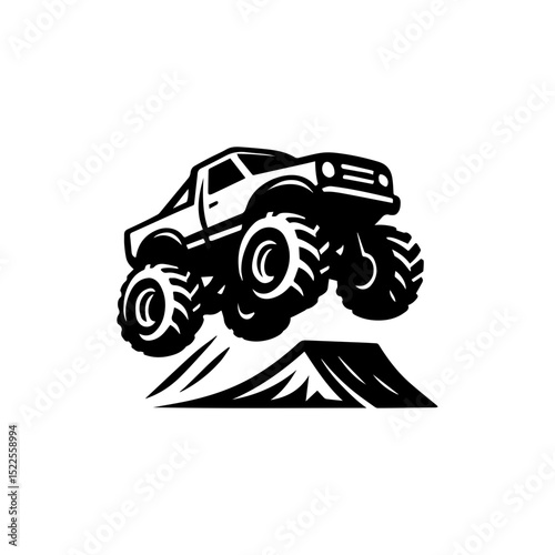 Monster truck drifting logo icon with transparent background