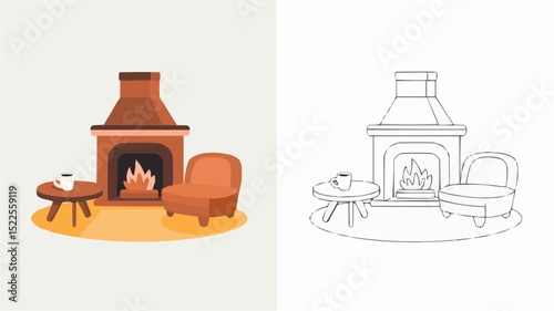 Colored and outline of a chimney 
