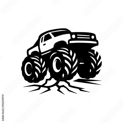 Monster truck drifting logo icon with transparent background