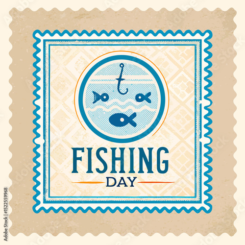 Classic Fishing Stamp Vector Clipart