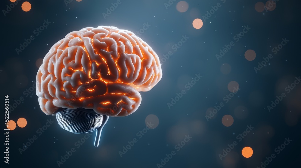 Obraz premium Symbolic brain surrounded by glowing light, mental health awareness theme, copy space