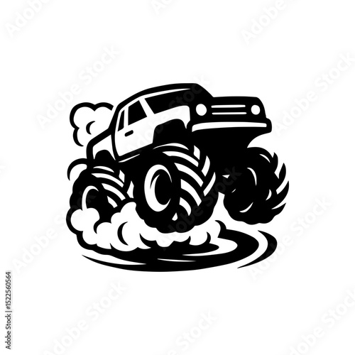Monster truck drifting logo icon with transparent background