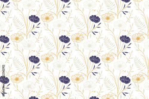 seamless line art floral pattern.home textile trendy one line sketch.minimal fabric flower print wrapping.pillow cover fashion table top doodle.stylish nature decoration repeat

