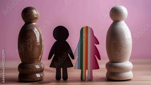 Diverse Representation of Gender and Identity with Wooden Figures and Colorful Silhouettes