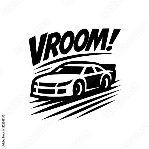 Race car racing event logo icon Vroom with transparent background
