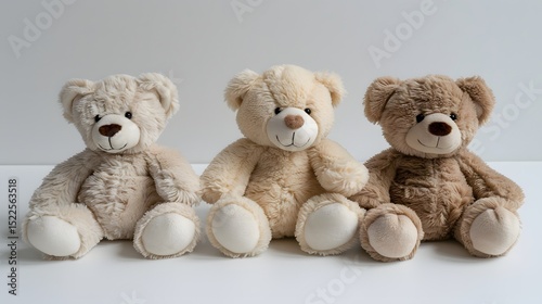 Cute and Soft Teddy Bears Group on White Background Perfect for Children's Decoration