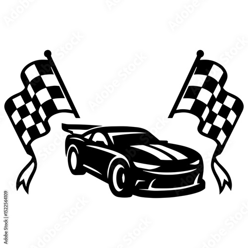 Race Car Racing car with race flag icon with transparent background
