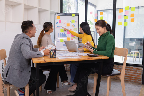 Group of business people working together with dashboard analysis and data management in conference room, Corporate business and dashboard to presentation concept.