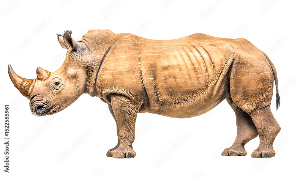 Obraz premium Profile view of a white rhinoceros, isolated on transparent background