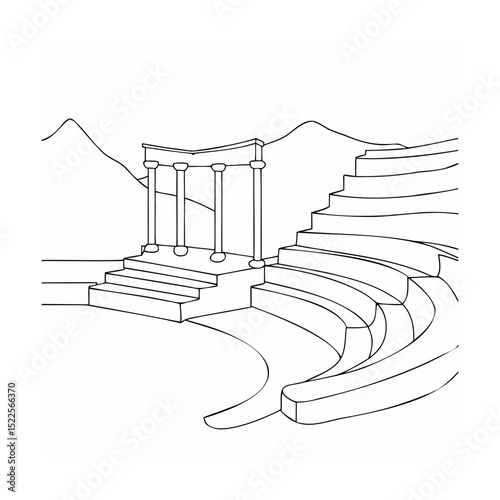 Hand drawn ancient amphitheater or theater illustration suitable for coloring books and educational projects