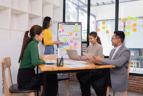 Group of business people working together with dashboard analysis and data management in conference room, Corporate business and dashboard to presentation concept.
