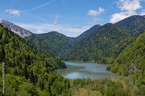 View of Ritsa lake from the east on a sunny May day. Abkhazia