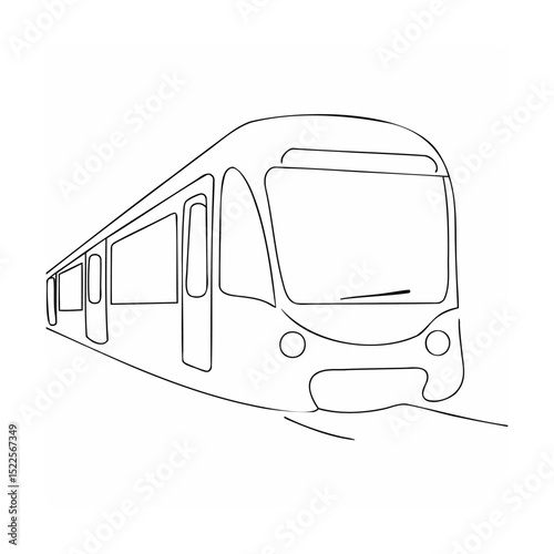 Simple black and white line art illustration of a modern public transportation train