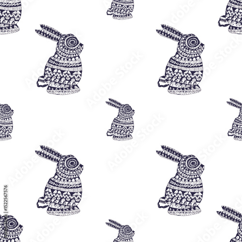 seamless pattern with fashion accessories black and white small and big size Rabbit textured pattern background.