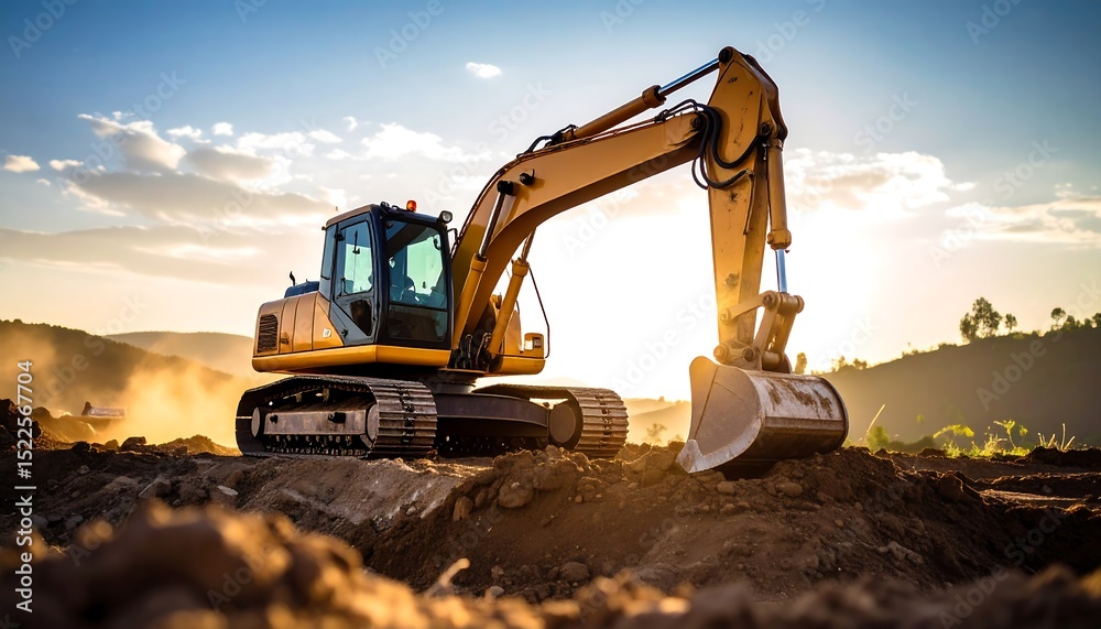 Obraz premium Excavator at sunset