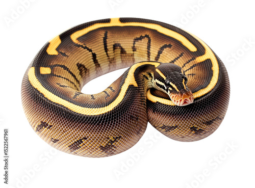 Yellow belly ball python snake reptile close up, isolated on transparent background