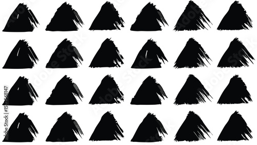 Pattern of black brush stroke triangles on a white background in a repeating arrangement style